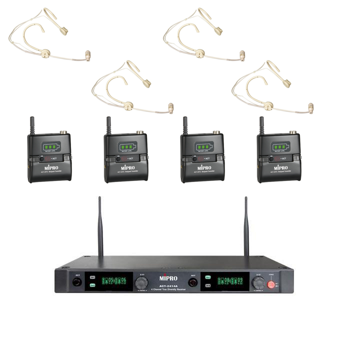 MIPRO Quad Wireless Microphone System With 4 X Headset Mics (Skin Coloured) - main image