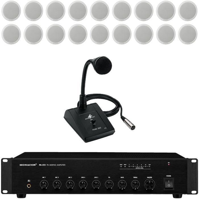 120W Amplifier 18 x Ceiling Speakers & Paging Microphone