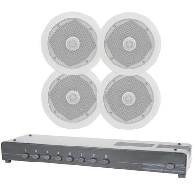 2 Pairs of 5.25'' Ceiling Speakers, 8-Zone Speaker Switch + 100m Cable