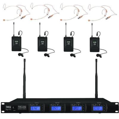 Quad Wireless Microphone System with 4 x Headset & Tie Clip Mics