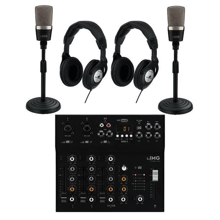 Dual Mic Podcast Kit with USB Mixer for Extra Input - main image