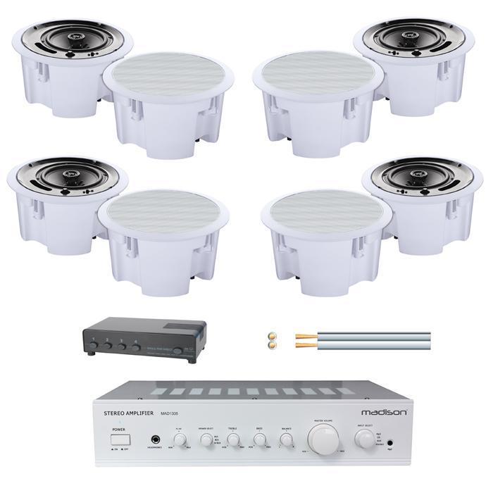 Madison Amp With 8 X Ceiling Speakers Switch 100m Cable Black