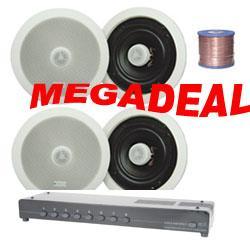 2,4,6 or 8 Pairs of 8' Pro Ceiling Speakers, 8-Zone Speaker Switch & 100m Hi-Grade Cable