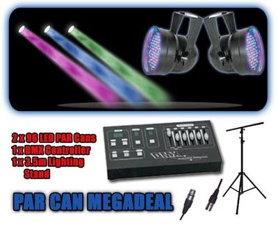 PAR CAN MEGADEAL - 2 x PAR 56 Lights, DMX Controller, Cables and 3.5m T-Bar Stand! - main image