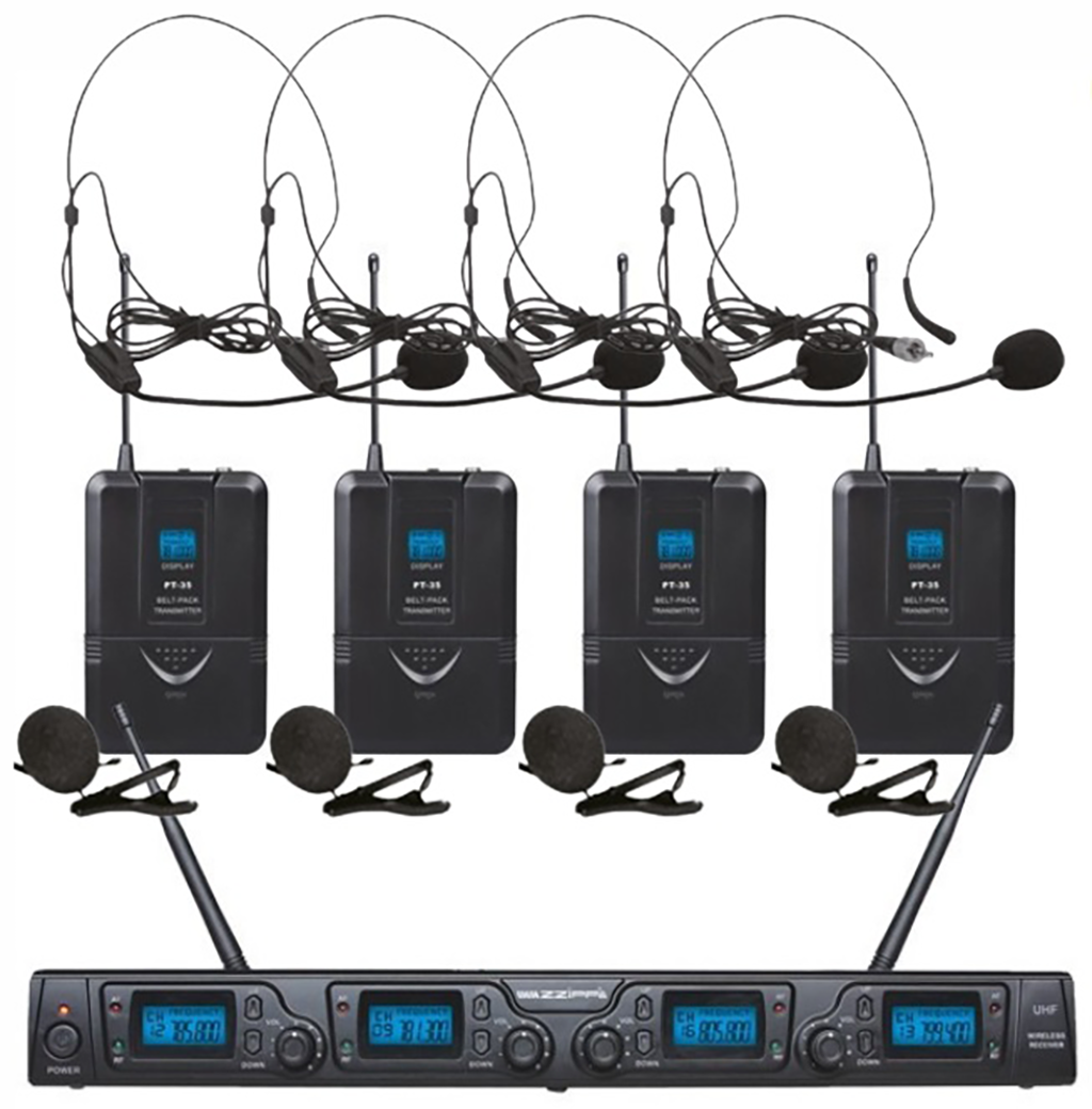ZZiPP UHF 4 Channel Wireless Mics Set Complete With 4 Bodypack Transmitters And Headset Mics - main image