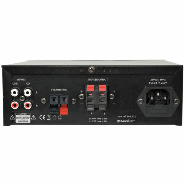 QTX KAD-2BT Digital Stereo Amplifier 2 x 55W With Bluetooth Rear - thumbnail image 3