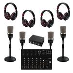 Quad Mic Podast Kit With USB Mixer For Extra Input