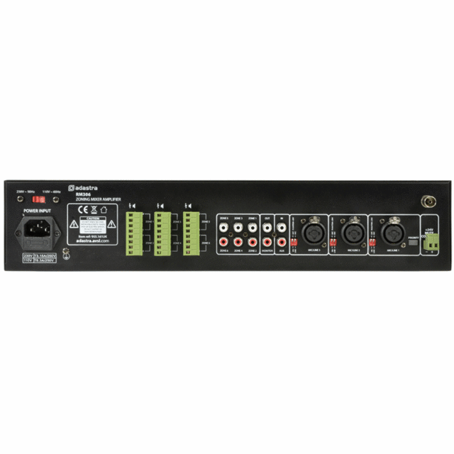 RM306 6 Zone Mixer Amplifier With USB/SD And Bluetooth Rear - thumbnail image 3