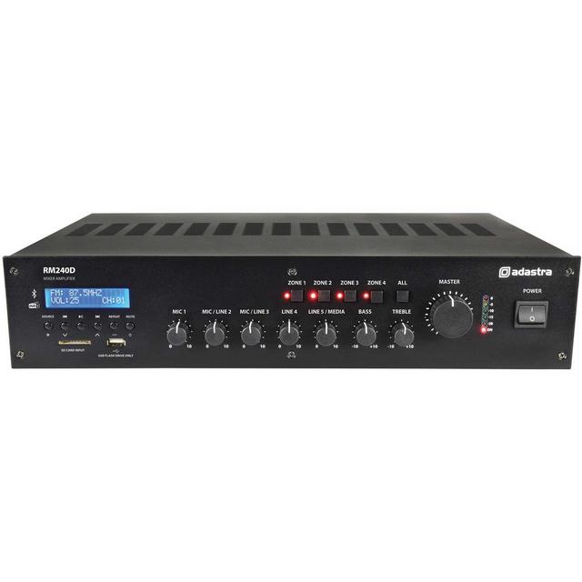 240W Adastra 100v Mixer Amplifier with DAB+, BT, USB/SD - thumbnail image 1