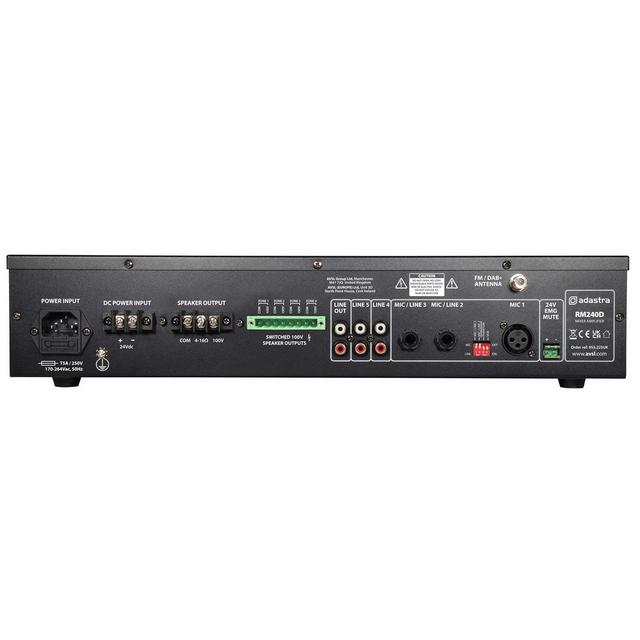 240W Adastra 100v Mixer Amplifier with DAB+, BT, USB/SD - thumbnail image 2