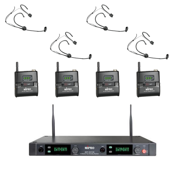 Next product: MIPRO Quad Wireless Microphone System With 4 X Headset Mics (Black)