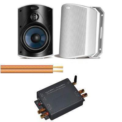 WiFi Amplifier with Polk Atrium4 Outdoor Speakers and Cable - Black