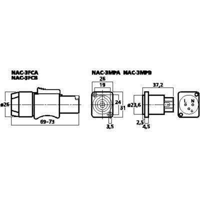 NAC-3FCA Neutrik Powercon Mains Inlet Cable Connector 