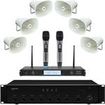 PA System With 6 Horn Speakers And Dual Wireless Microphone