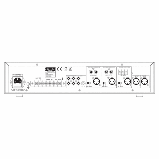 Eagle PA6120T 100V Line Mixer Amplifier 120W RMS - Diagram Rear - thumbnail image 4