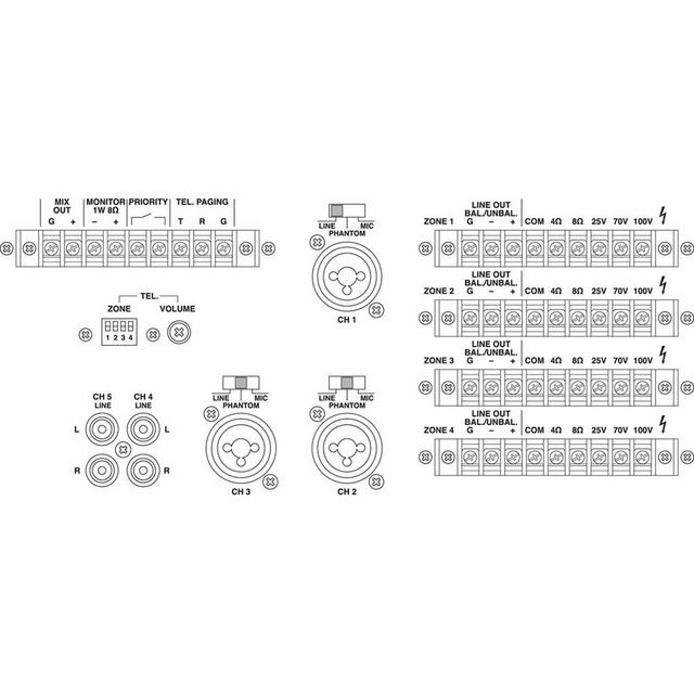 PA-12040 4 x 120W 4 Zone Mixer Amplifier 100V 4/8 Ohm - thumbnail image 2
