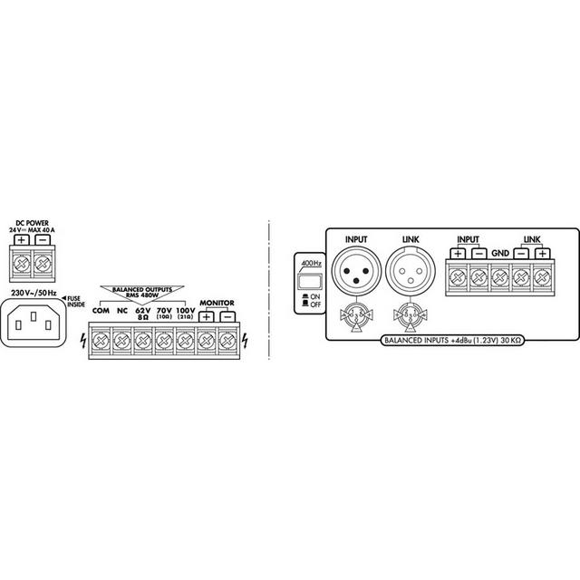 Monacor PA-1480 Mono PA Power Amplifier 480W RMS - thumbnail image 3