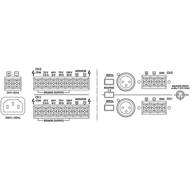 Monacor PA-2240 PA 2 x 240W Power Amplifier 25V/44V/75V/100V - thumbnail image 2
