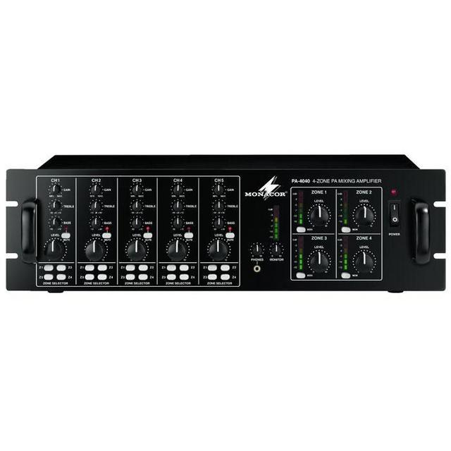 PA-4040 4 Zone 160W Mono Mixing Power Amplifier 100V 4 & 8 Ohm 