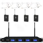 Quad Wireless Microphone System with 4 x Headset Microphones