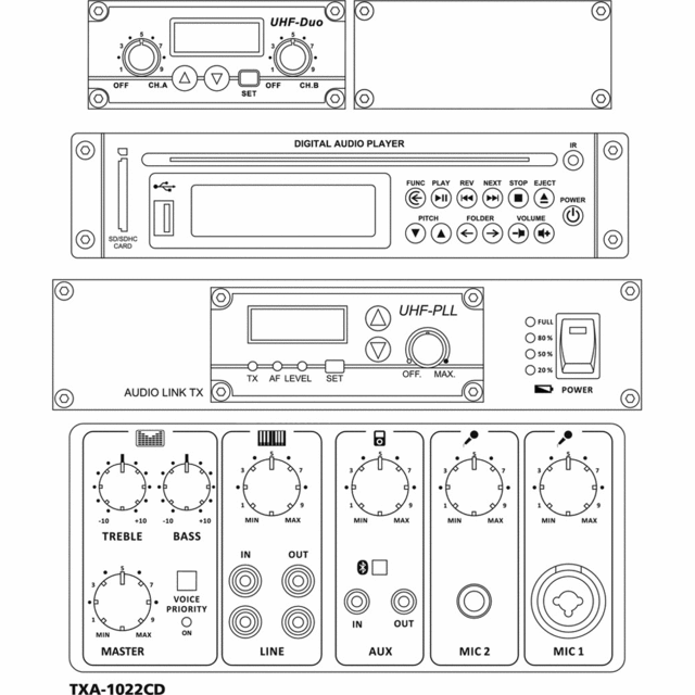 TXA-1022CD 170W Portable PA System With Bluetooth and CD - thumbnail image 2