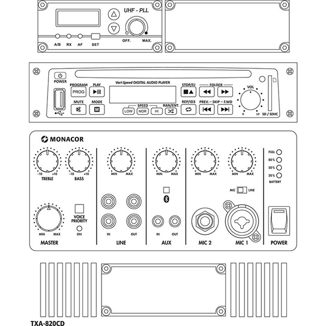 TXA-820CD 80W Portable PA System with CD Player and 1 Receiver