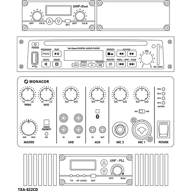 TXA-822CD 50W Wireless Portable PA System with Dual Receiver &amp; CD Player - thumbnail image 2