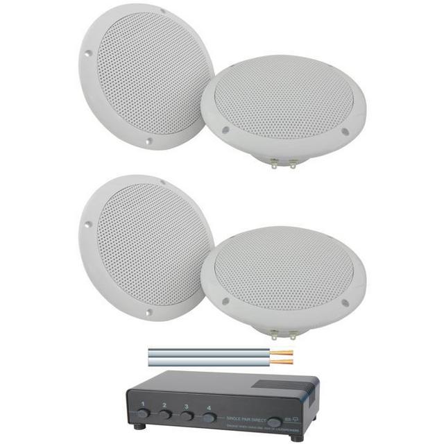 2 Pairs of 100W Ceiling Speakers, 100m Cable &amp; 4-Way Switch MEGADEAL  - thumbnail image 1
