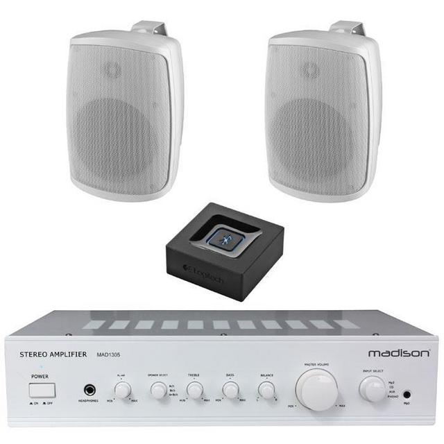 Madison Amp Pair Of 4" Outdoor Speakers And Bluetooth