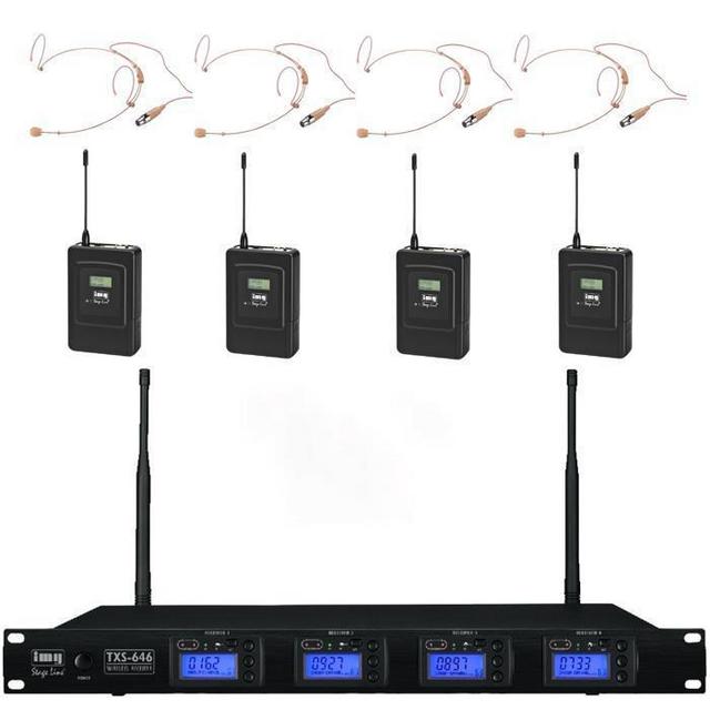 Quad Wireless Microphone System with 4 x Headset Microphones - Co-ordinated License - thumbnail image 1