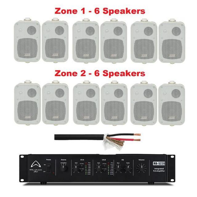 Wharfedale Ampilifier 2 Zone With 12 x 100V Line Wall Mount Speakers