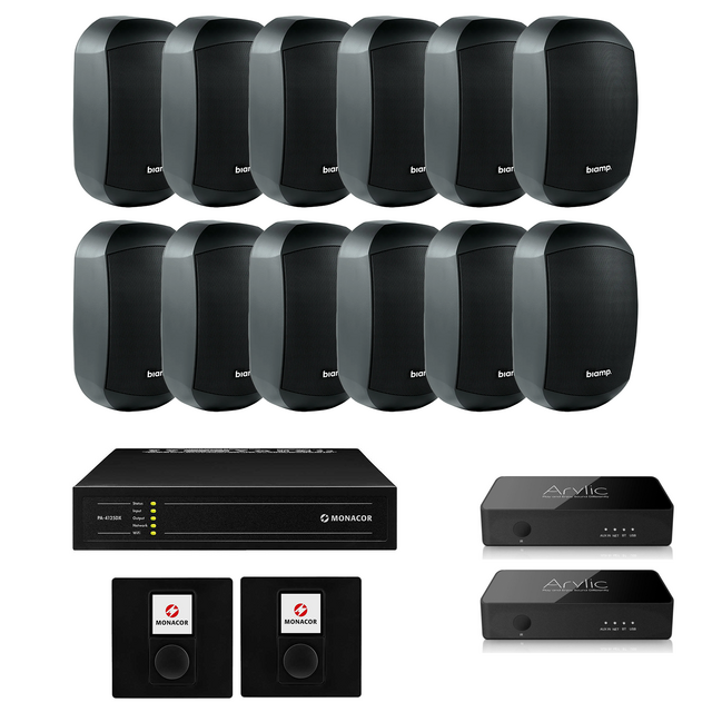 2 Zone 12 Speaker Background Music System with 2 Streamers and Volume Controls