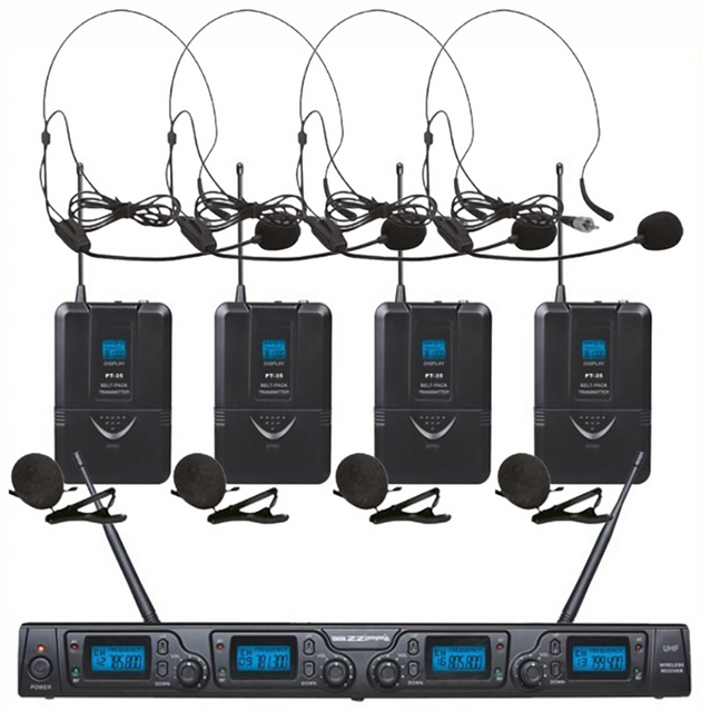 ZZiPP UHF 4 Channel Wireless Mics Set Complete With 4 Bodypack Transmitters And Headset Mics - thumbnail image 2